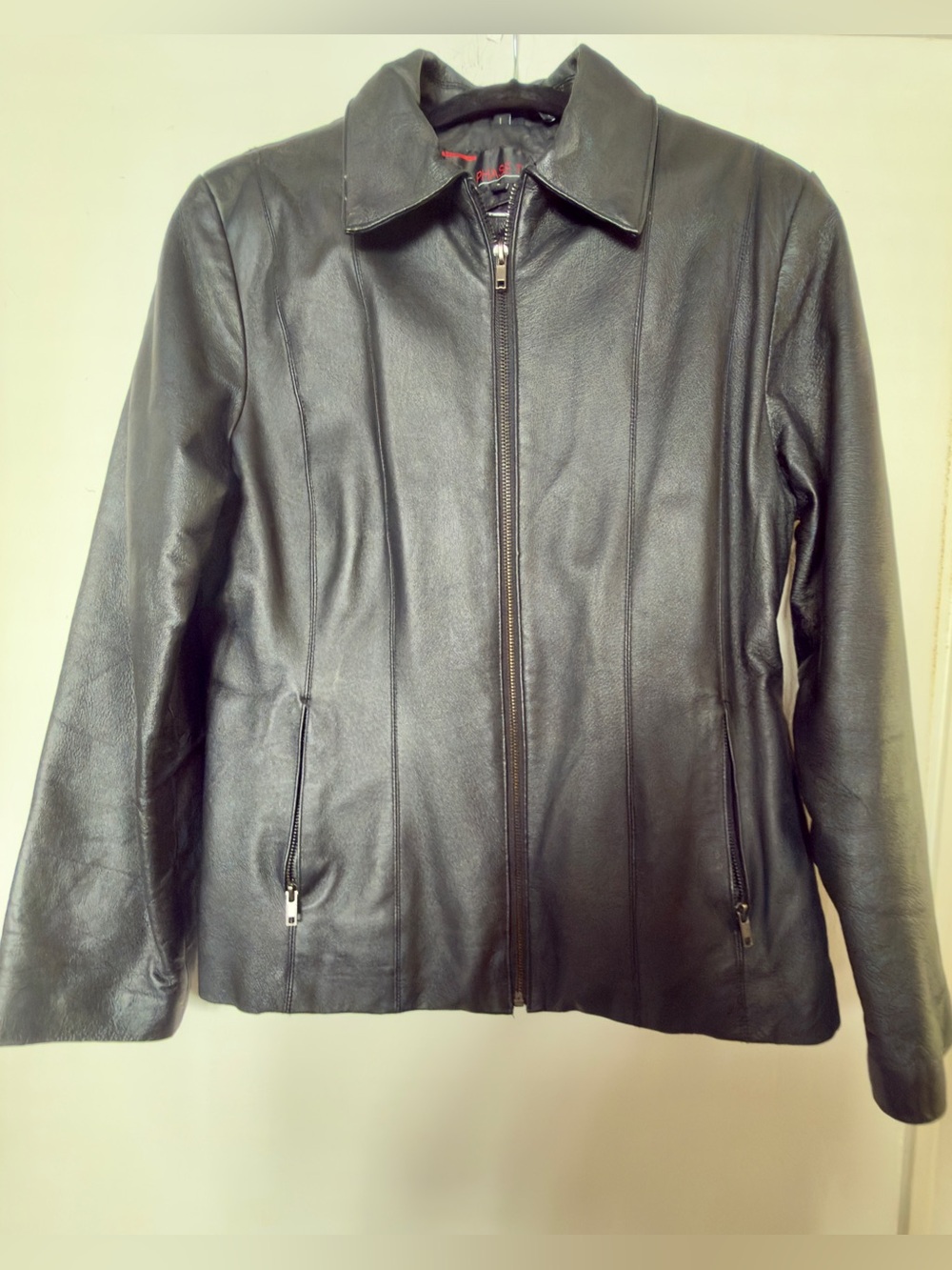 Phase Two Black Leather Zip-Front Women’s Jacket Sz L